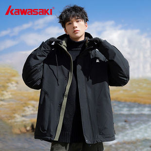 Kawasaki川崎户外工装连帽男装羽绒服短款白鸭绒防风防水防寒外套