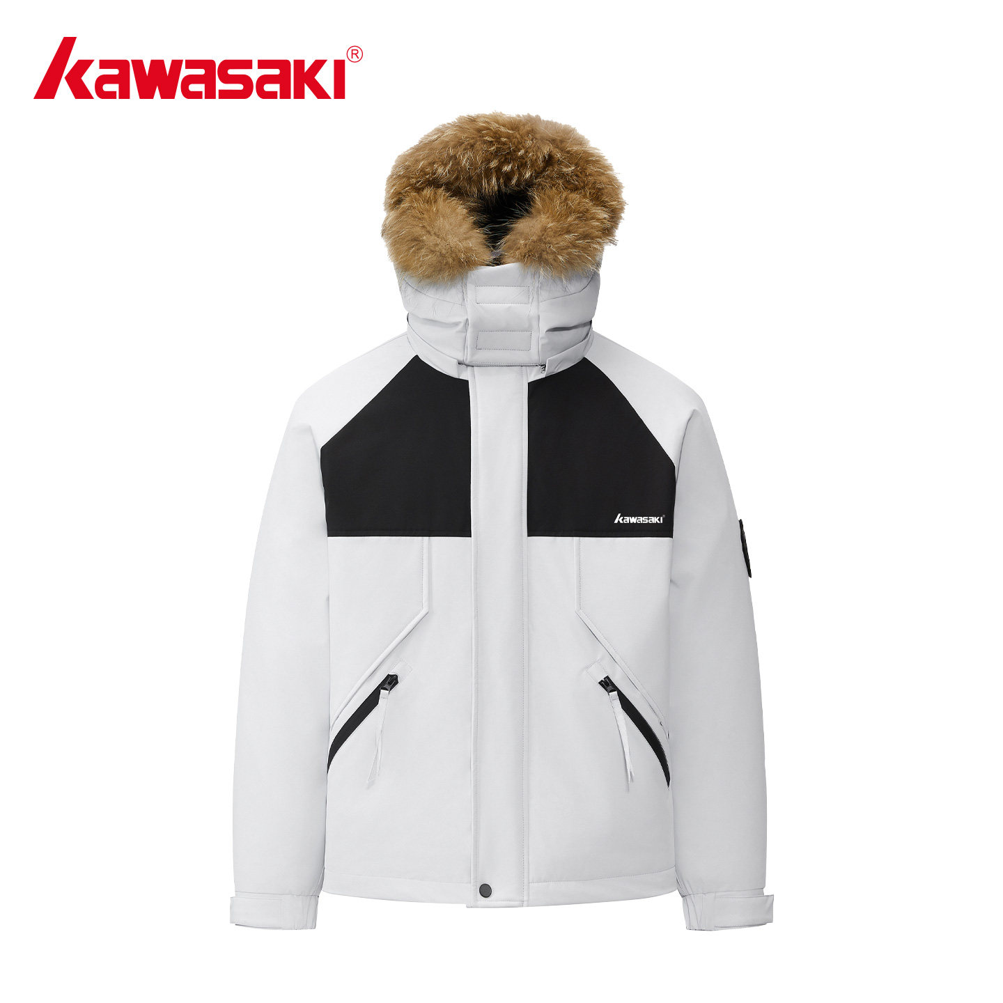 Kawasaki川崎正品男装羽绒服冬季三防冲锋衣毛领帽防风防水滑雪服