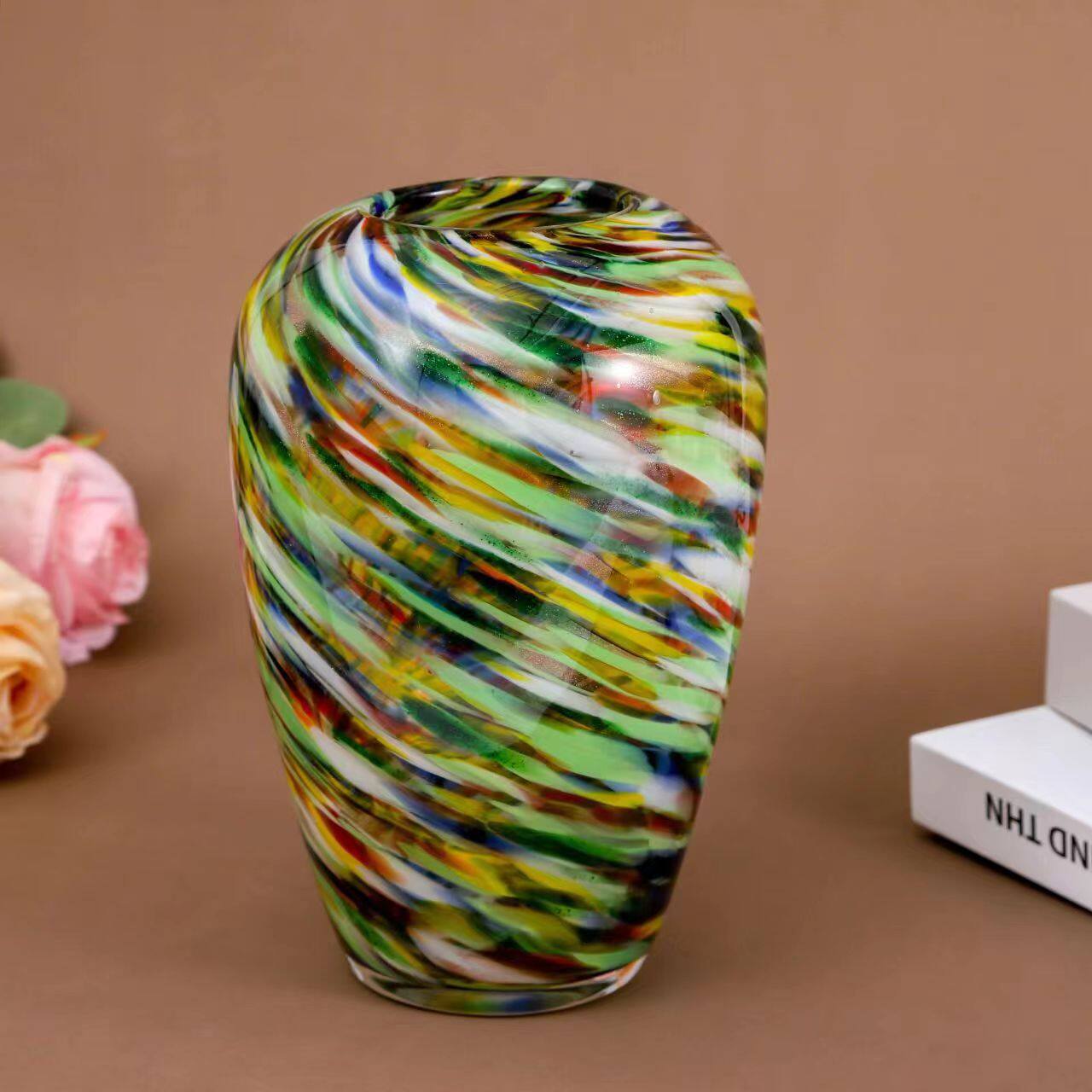 波西米亚风玻璃花瓶花器纯手工琉璃花瓶客厅插花玄关样品房装饰