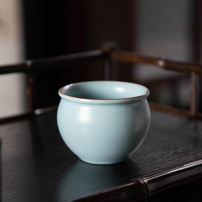 德化陶瓷单茶杯满100ml半哑光精工汝窑天青色 聚福杯主大容量