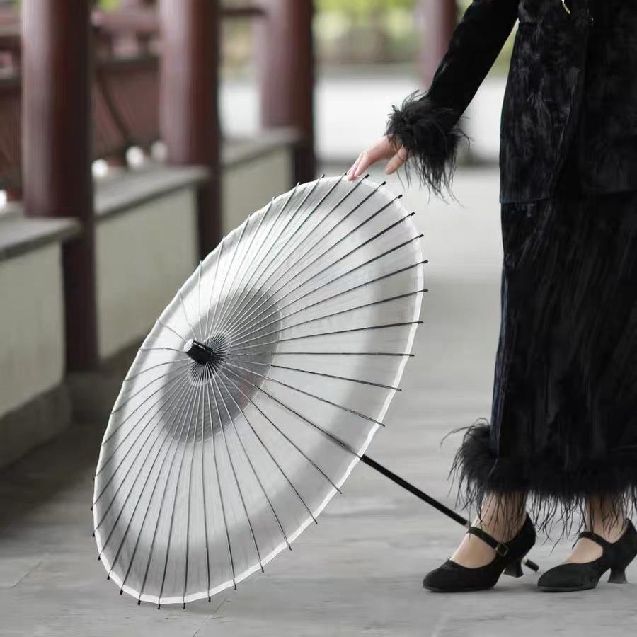 新中式水墨古风长柄真丝摄影伞 古典古装伞拍照渐变汉服舞蹈伞
