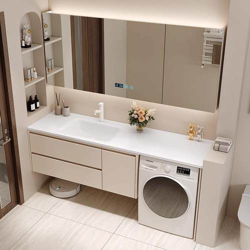 定制洗衣机洗手盆一体柜岩板热弯陶瓷无缝一体盆浴室柜洗漱台组合