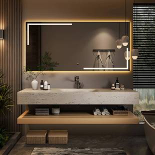 意式 极简浴室柜组合岩板热弯一体盆卫生间陶瓷洗漱台洗手池洗脸盆