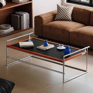 里约茶几包豪斯客厅家用小户型ins茶台设计师复古实木不锈钢茶桌