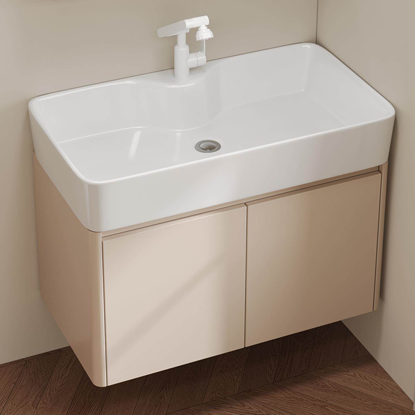 小户型挂墙式洗手盆40cm宽太空铝卫生间洗脸盆陶瓷一体洗面池65cm