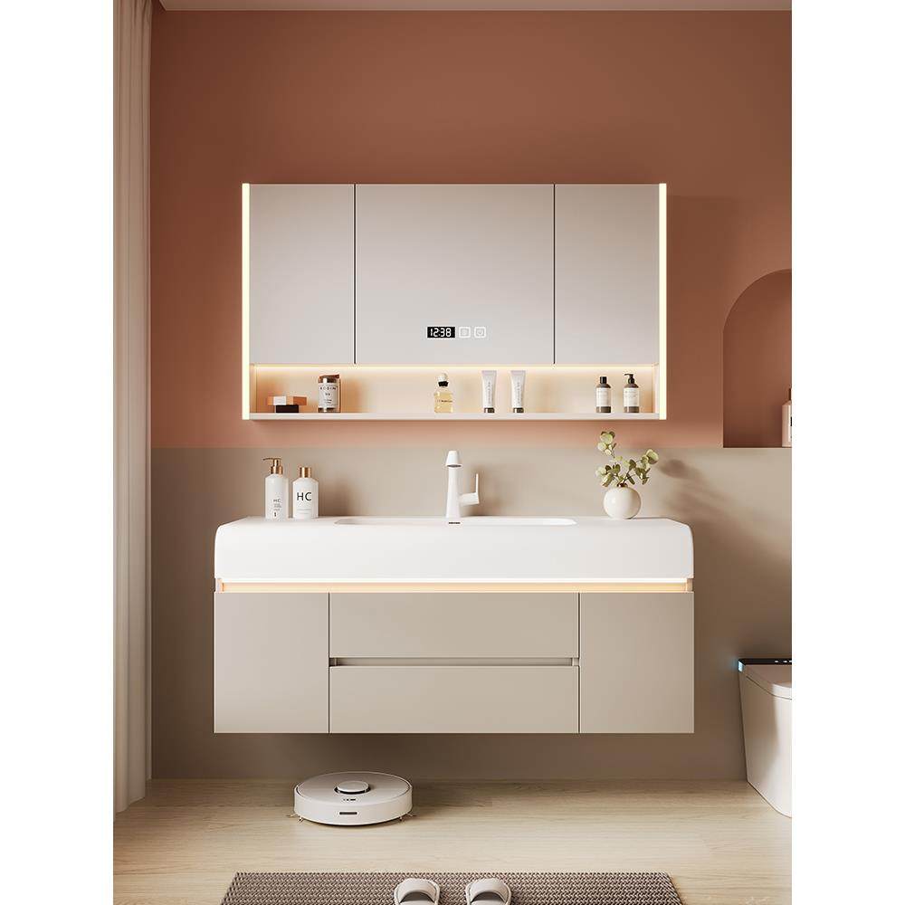 肤感可丽耐一体盆浴室柜洗漱台卫生间洗脸洗手盆柜组合洗手台陶瓷