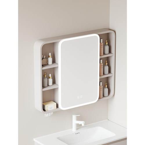 太空铝圆角浴室镜柜智能灯光除雾镜子挂墙式收纳储物柜卫生间镜箱