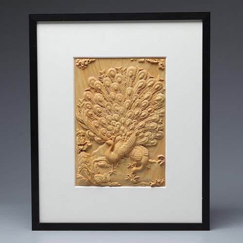 崖柏新中式孔雀开屏挂画客厅玄关装饰画浮雕画现代壁画餐厅工艺品