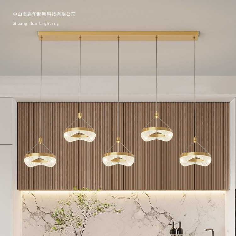 餐厅吊灯轻奢全铜高档三头圆环吧台灯后现代大气家用饭厅餐桌灯具