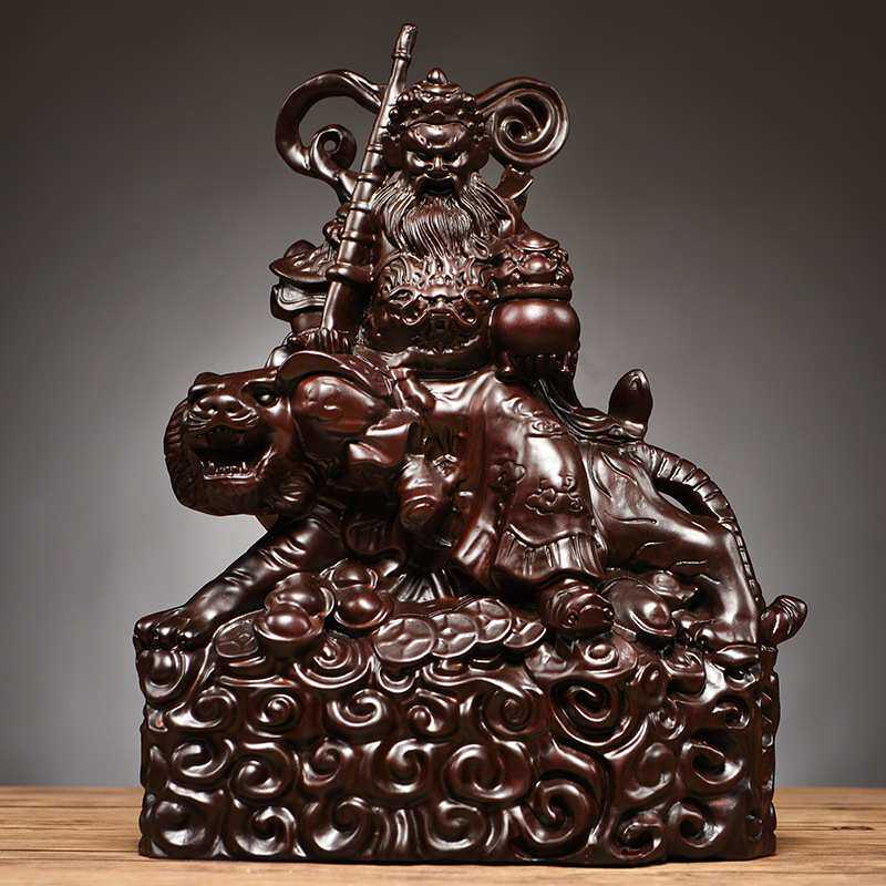 黑檀木雕刻武财神骑虎赵公明神像摆件家居公司装饰工艺品开业送礼