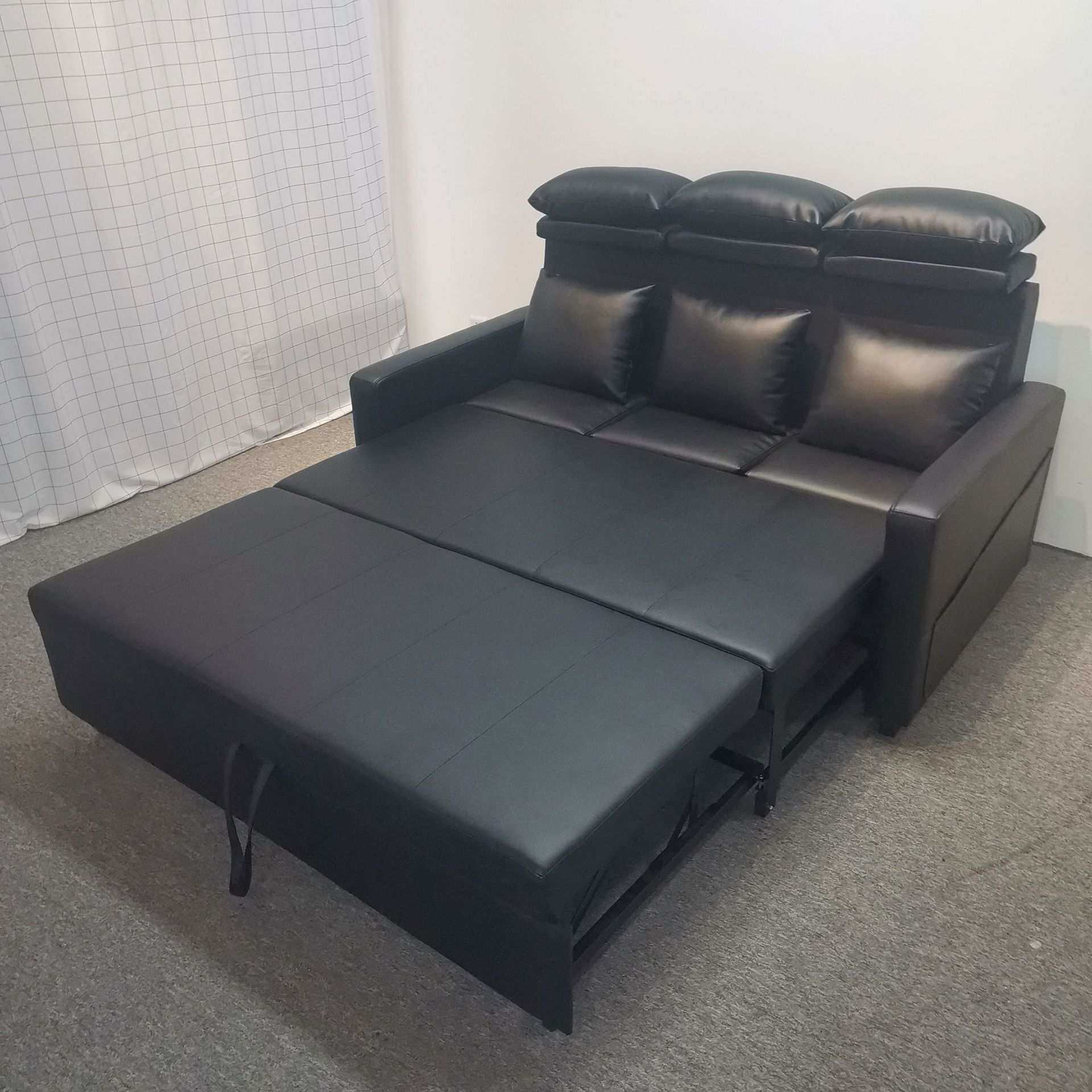 现代简约皮艺双人沙发小户型客厅卧室折叠可调节头枕多功能沙发床