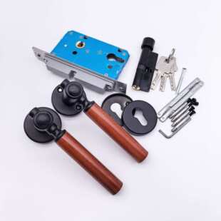 网红中古风家用木门锁复古木质卧室门把手室内静音磁吸分体锁