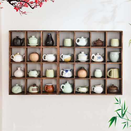 博古架挂墙置物架墙上实木中式壁挂简约多宝阁茶壶茶具摆架展示架