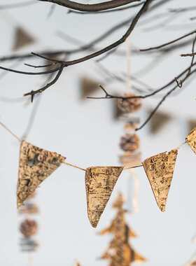 Merry Christmas天然桦树皮三角旗子派对旗森系圣诞装饰挂件