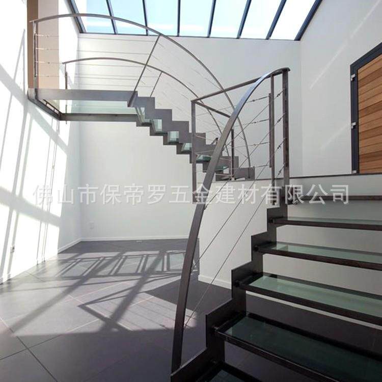 钢化玻璃楼梯现代钢结构楼梯别墅阳光房家用简约采光楼梯栏杆扶手