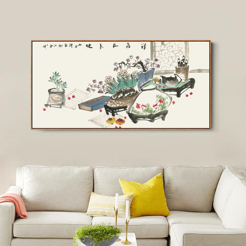 中式水墨装饰画客厅餐厅书房挂画单幅横幅玄关挂画家居饰品壁画