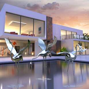 户外水池景观不锈钢仙鹤装置艺术摆件售楼处室外大型落地雕塑陈设