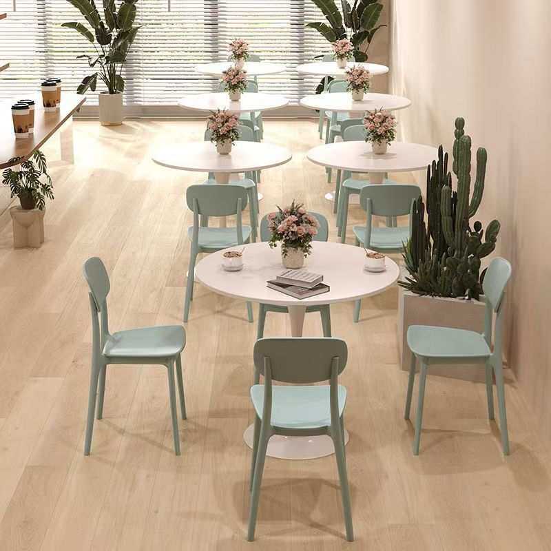 白色北欧桌子阳台圆形洽谈奶茶咖啡店桌椅组合餐桌郁金香圆桌饭桌