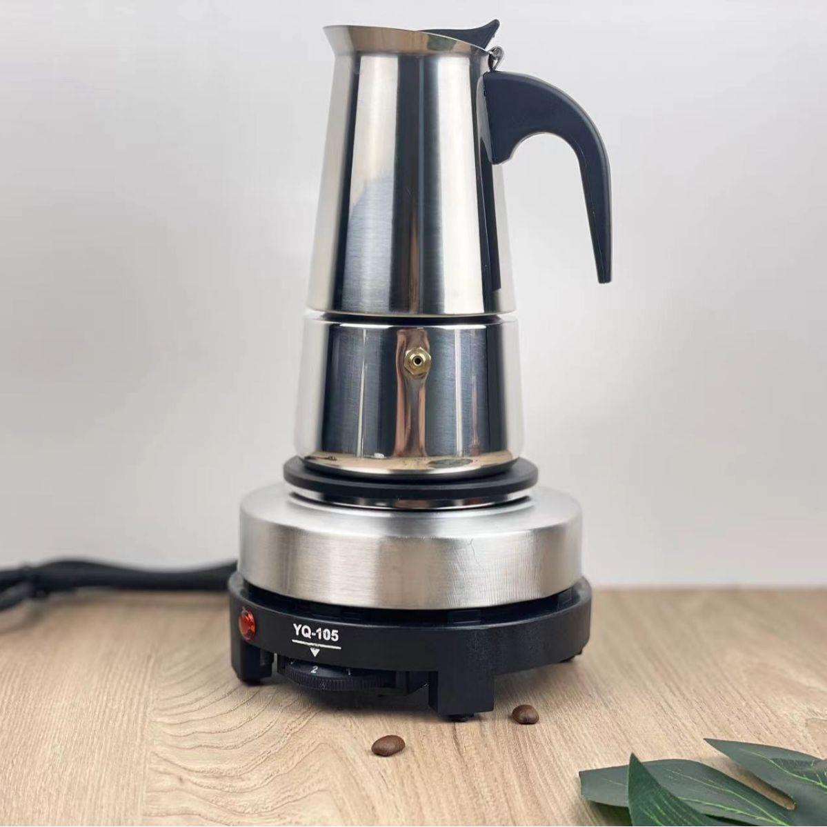 不锈钢咖啡壶浓缩意式摩卡壶欧插配套小电炉电热炉咖啡器具套装