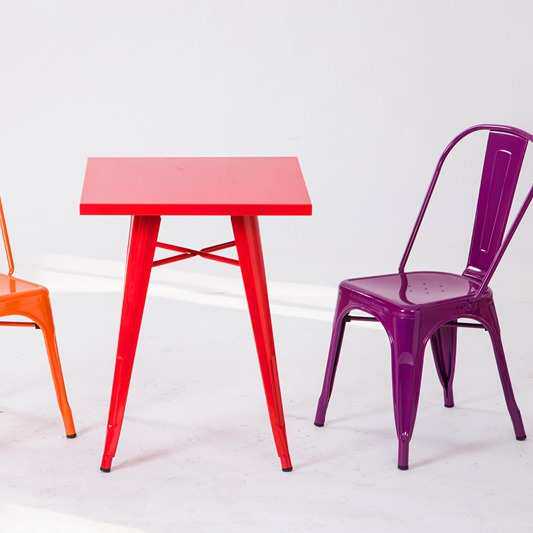 铁艺咖啡餐厅桌小吃甜品奶茶店餐桌椅组合餐饮正方形四方铁皮桌子