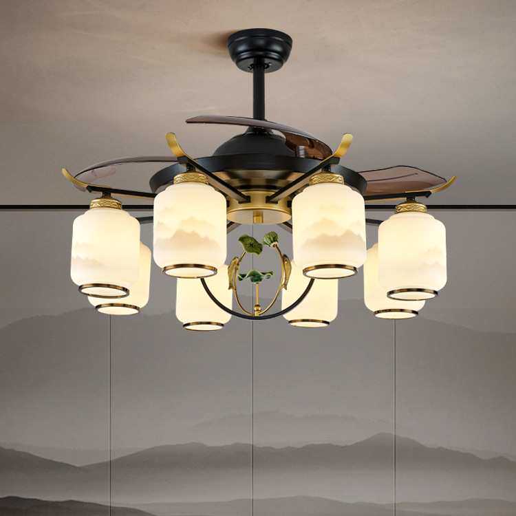 新中式现代豪华客厅风扇灯卧室餐厅中国风吊扇灯酒楼书房led吊灯