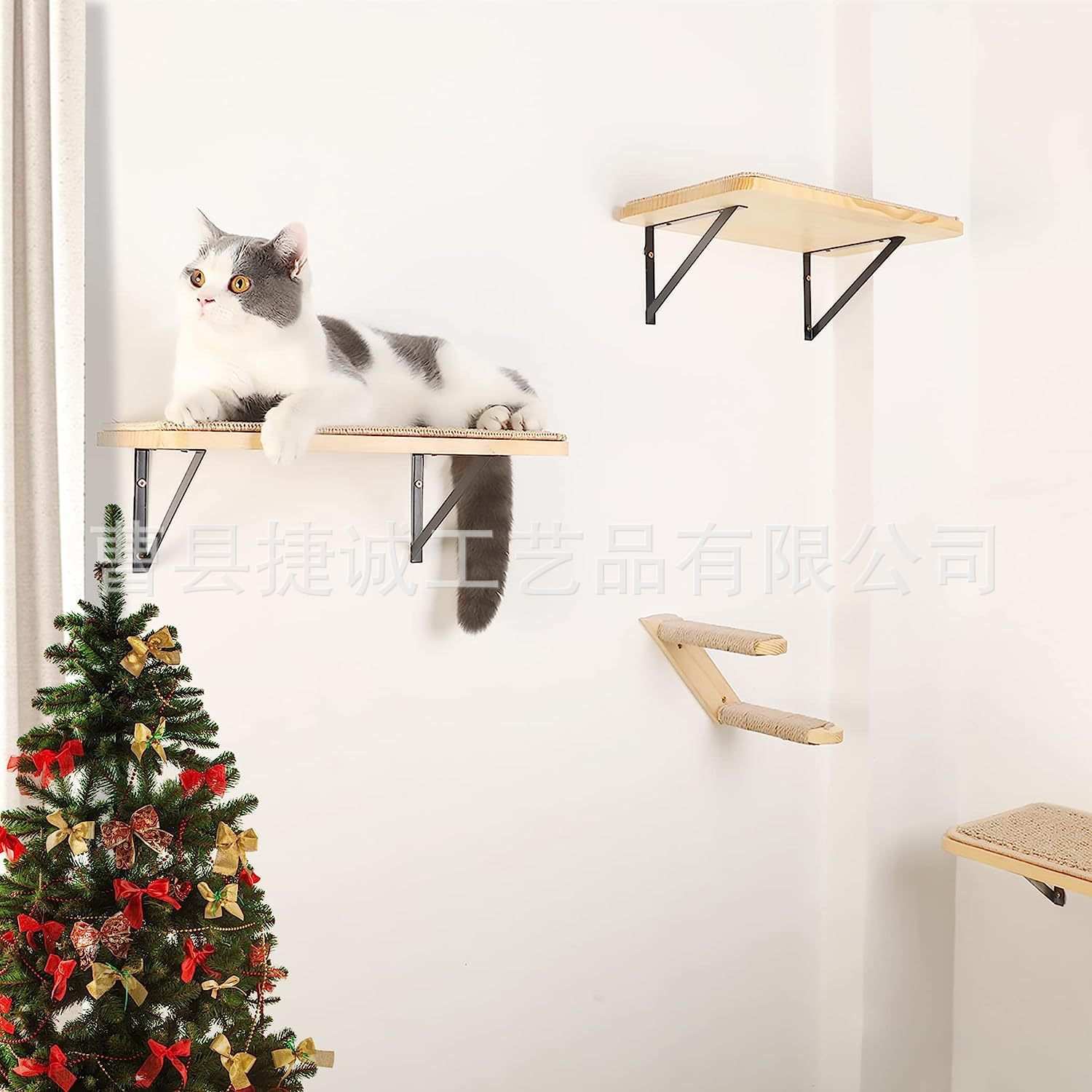 实木猫爬架墙壁悬挂式猫咪休息架吊床楼梯木质挂墙剑麻宠物猫踏板