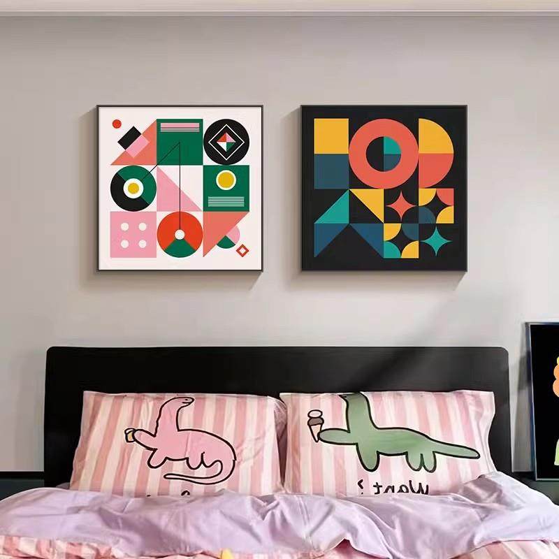 多巴胺客厅装饰画小众艺术沙发背景挂画餐厅彩色几何抽象卧室壁画