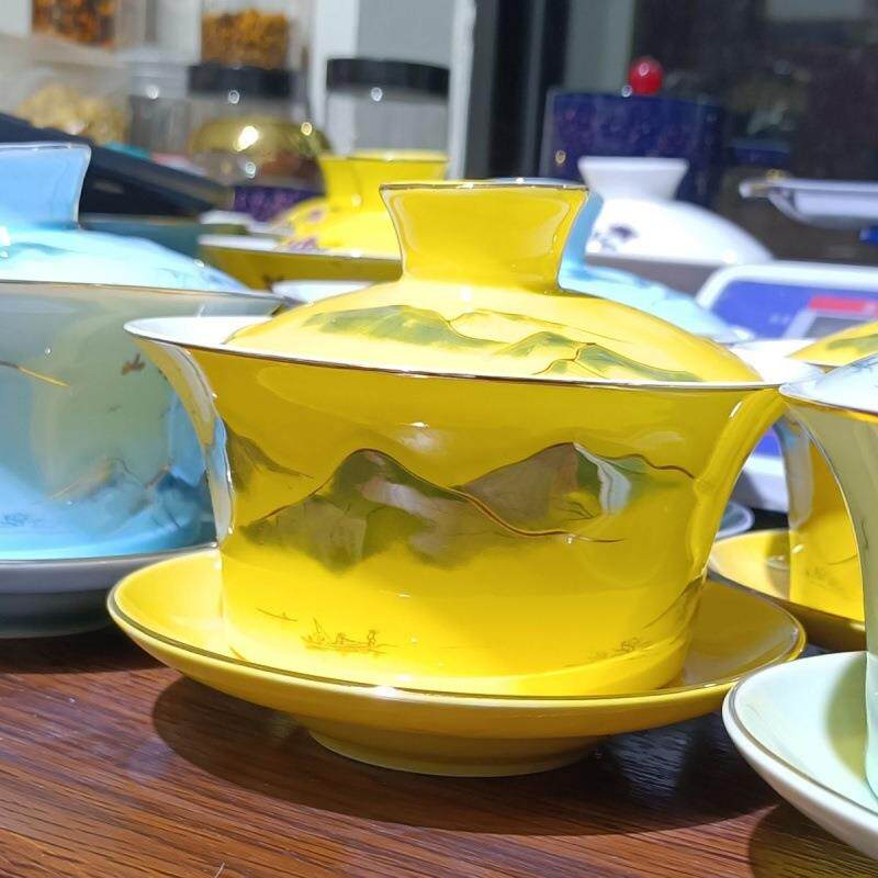 白瓷盖碗中号大号浮雕茶杯茶碗茶具非景德镇泡茶碗陶瓷三才碗厂家
