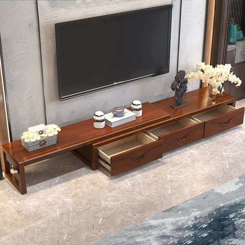 实木电视柜茶几组合现代简约客厅可伸缩电视柜户型新中式储物地柜