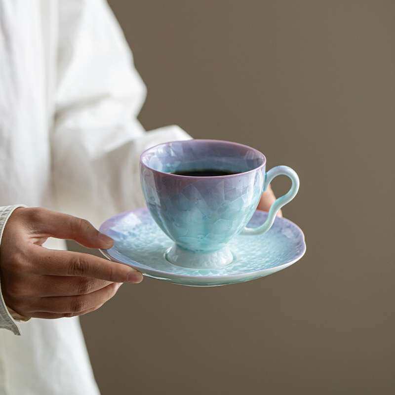窑变结晶釉渐变陶瓷咖啡杯碟组合小清新马克杯花茶杯个人杯带杯垫