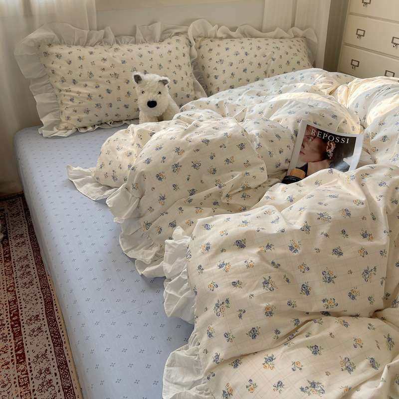 韩系小碎花纯棉四件套荷叶边全棉被套少女心三件套1.5m1.8米床单,电子元器件市场,其它元器件,淘宝优惠券,粉丝福利购,淘宝优惠卷