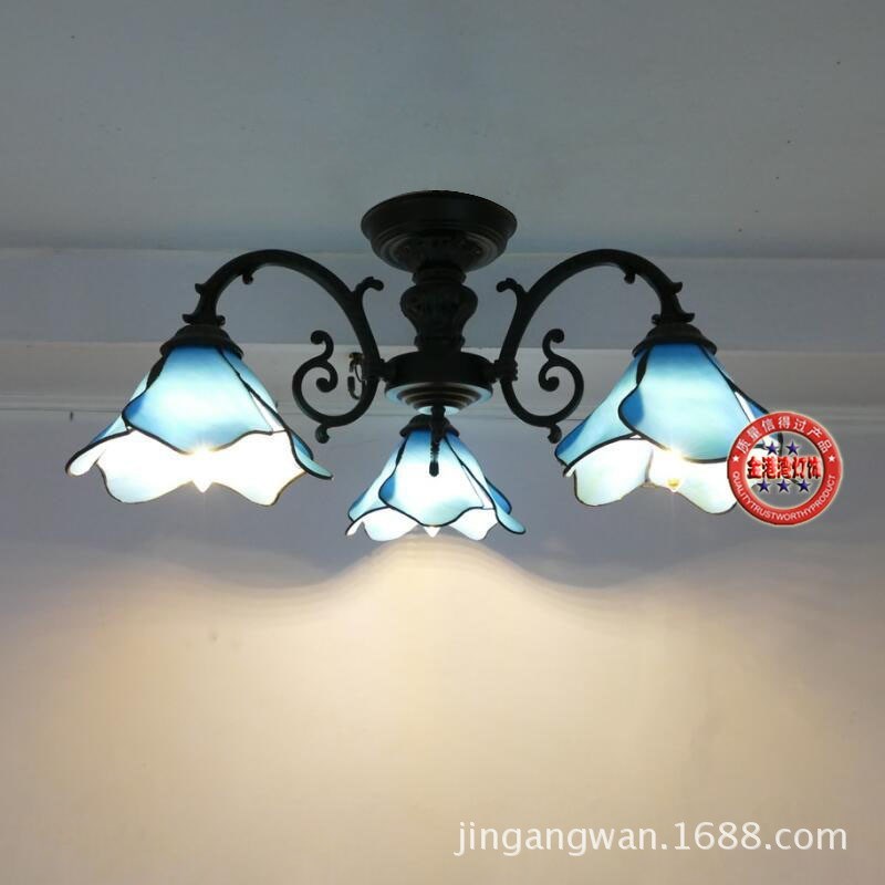 欧式蒂凡尼地中海灯客厅吸顶灯餐厅饭厅3-8头铁艺卧室吸顶灯具
