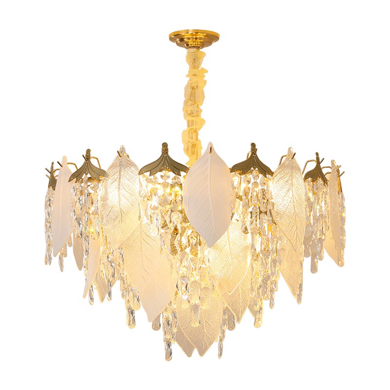 法式轻奢水晶吊灯客厅灯现代简约大气主卧室灯设计师创意树叶灯具
