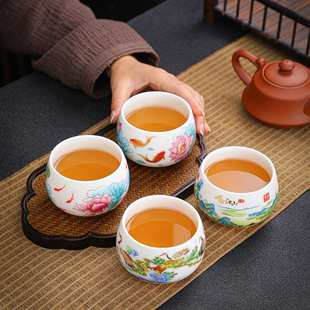 羊脂玉主人杯虎杯描金陶瓷茶盏缸杯品茗杯个人杯功夫单杯禅定茶杯