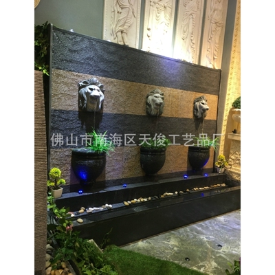 园林别墅景观酒店室内狮子水幕墙流水喷泉摆件fountain waterwall