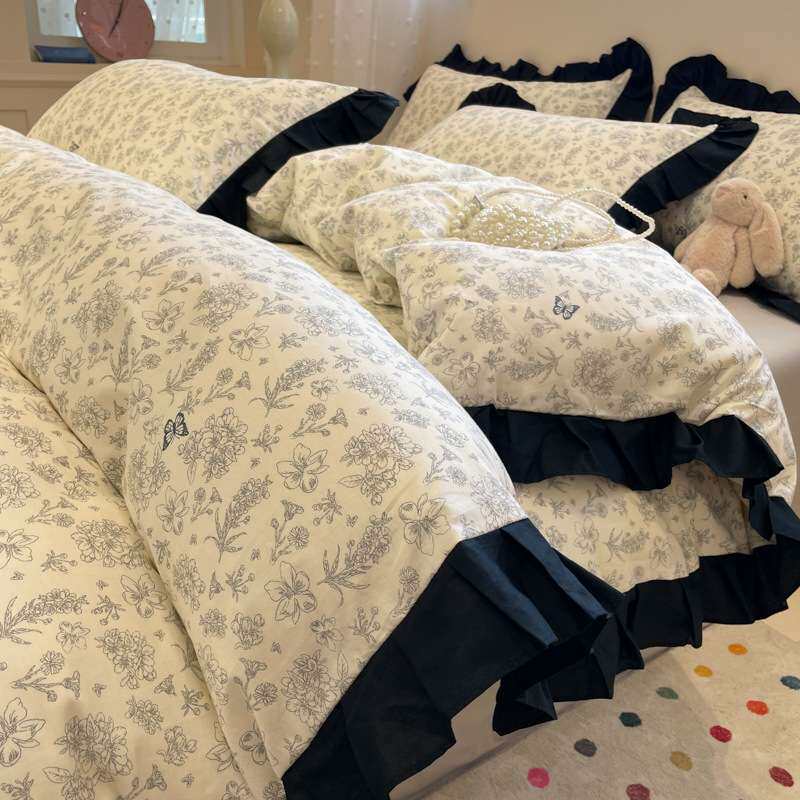 复古风纯棉四件套春季全棉床单被罩南通家纺床上用品被套三件套