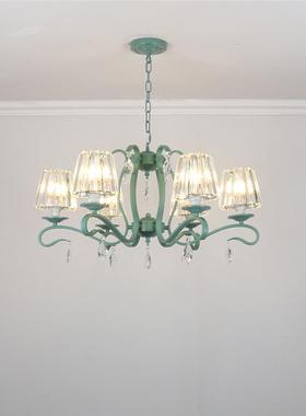 北欧水晶吊灯绿色客厅灯餐厅灯具创意个性简约现代卧室奶油风灯饰