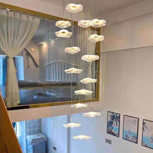 北欧现代简约网红灯具荷叶楼梯loft别墅客厅餐厅玄关中空创意吊灯