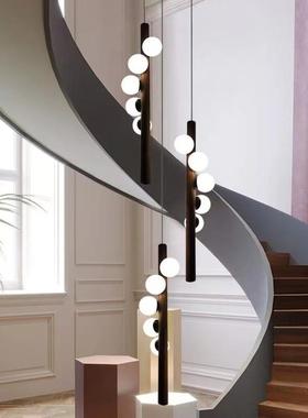 旋转楼梯吊灯样板房主卧卧室床头小吊灯书房玄关长条黑色玻璃吊灯