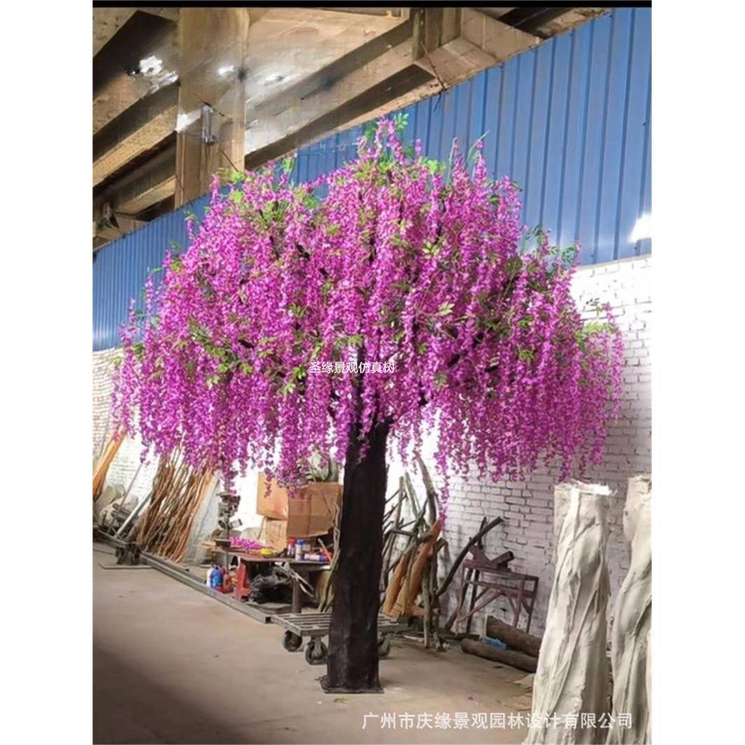 仿真紫藤花树玻璃钢紫藤花树大型垂吊花串豆花树网红长廊造景摆件