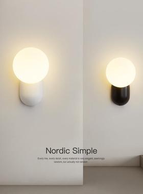 奶油风可爱壁灯简约现代创意白色玻璃网红带开关卧室床头小壁灯