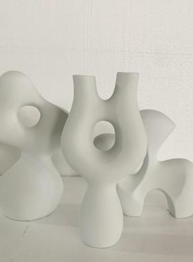 北欧黑白色几何陶瓷花瓶摆件客厅插花器电视柜样板房家居软装饰品