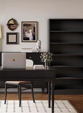 黑色书柜置物柜复古书架一体靠墙储物柜家用客厅卧室学生书架落地