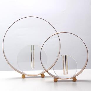 现代轻奢水晶花瓶艺术摆件样板间售楼处客厅金属圆环插花器装饰品