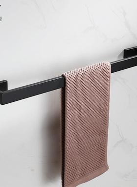 304不锈钢黑色单杆毛巾杆卫生间浴室单层毛巾架极简打孔五金