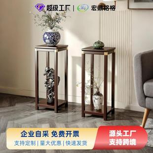 新中式 阳台置物架室内植物摆放架 实木花架客厅双层花盆托架落地式