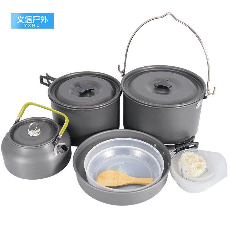 户外700套锅野营锅具组合野餐便携茶壶自驾游炊具不粘锅套装
