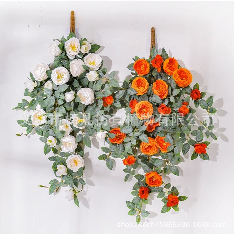 仿真玫瑰壁挂吊篮花卉套装欧式塑料花藤藤蔓墙上客厅客厅墙壁阳台