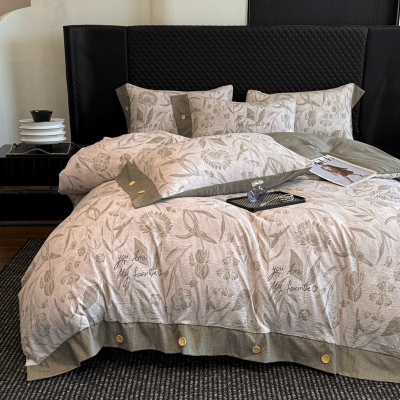 跨境秋冬新款轻奢风加厚双层纱仿亚麻四件套宿舍三件套床上用品款