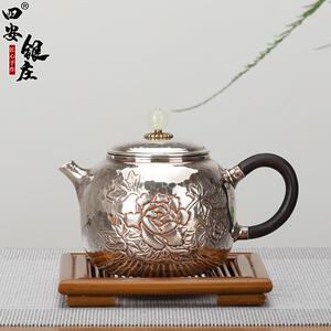 典工堂银茶壶日式牡丹足银泡茶壶家用银壶银茶具水壶泡茶壶冲茶器